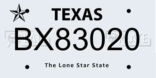 BX83020 Texas License Plate