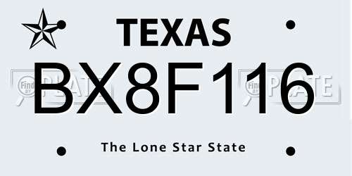 BX8F116 Texas License Plate