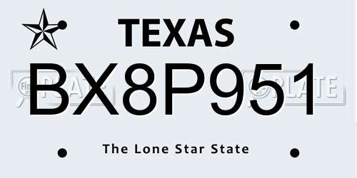 BX8P951 Texas License Plate