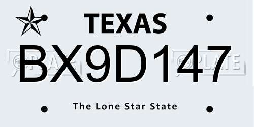 BX9D147 Texas License Plate
