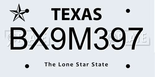 BX9M397 Texas License Plate
