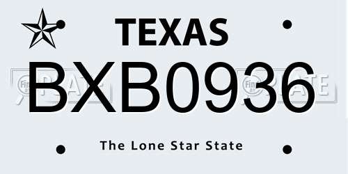 BXB0936 Texas License Plate
