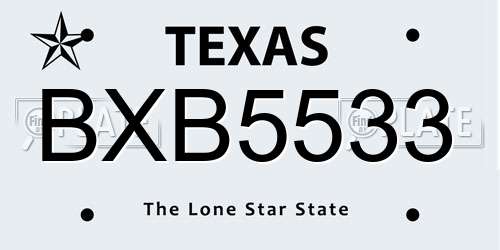 BXB5533 Texas License Plate