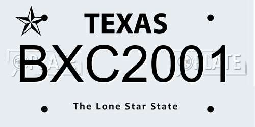 BXC2001 Texas License Plate