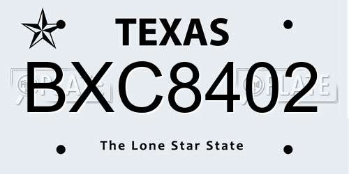 BXC8402 Texas License Plate