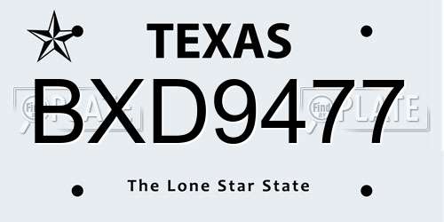 BXD9477 Texas License Plate