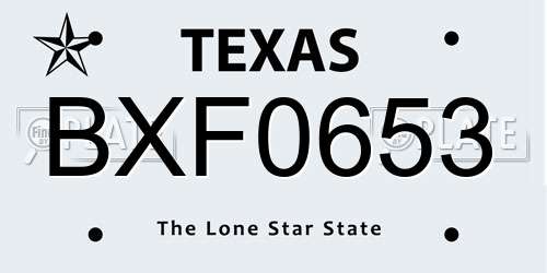 BXF0653 Texas License Plate