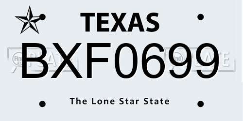 BXF0699 Texas License Plate