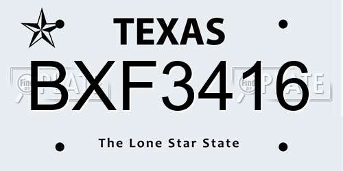 BXF3416 Texas License Plate