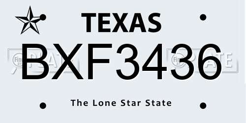 BXF3436 Texas License Plate