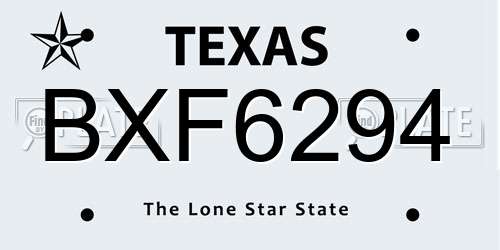 BXF6294 Texas License Plate