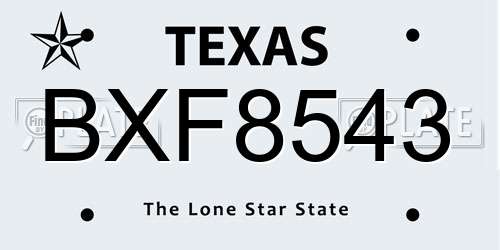 BXF8543 Texas License Plate