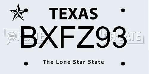 BXFZ93 Texas License Plate