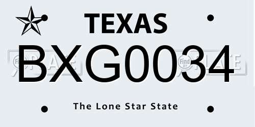 BXG0034 Texas License Plate