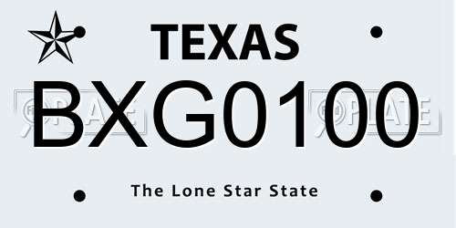BXG0100 Texas License Plate