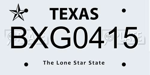 BXG0415 Texas License Plate