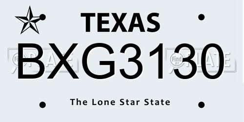 BXG3130 Texas License Plate