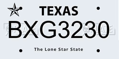 BXG3230 Texas License Plate