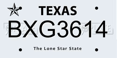 BXG3614 Texas License Plate