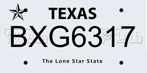 BXG6317 Texas License Plate