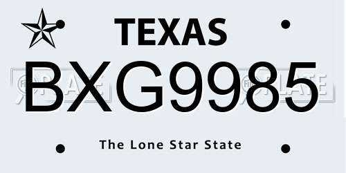 BXG9985 Texas License Plate