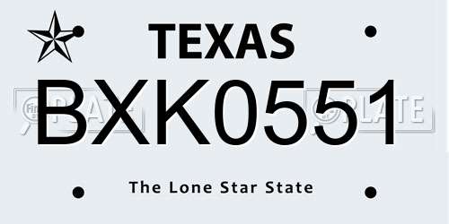 BXK0551 Texas License Plate