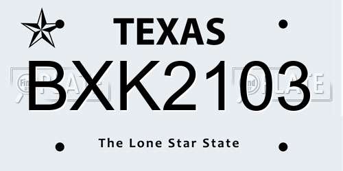 BXK2103 Texas License Plate