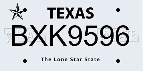 BXK9596 Texas License Plate
