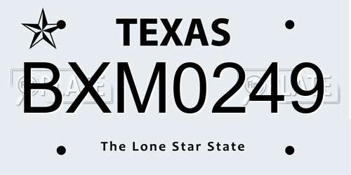BXM0249 Texas License Plate