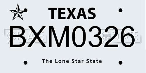 BXM0326 Texas License Plate