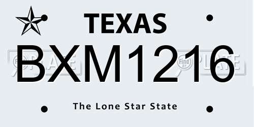BXM1216 Texas License Plate