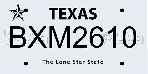 BXM2610 Texas License Plate
