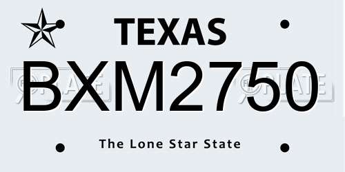 BXM2750 Texas License Plate