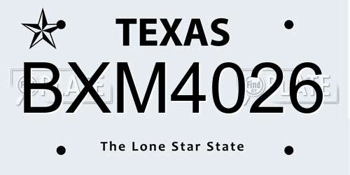 BXM4026 Texas License Plate