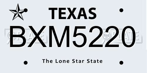 BXM5220 Texas License Plate