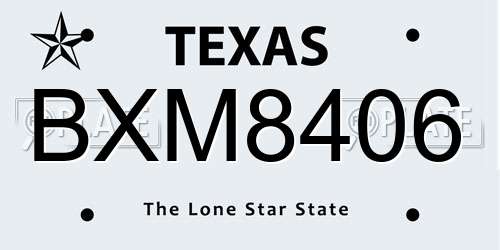 BXM8406 Texas License Plate