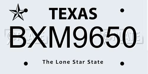 BXM9650 Texas License Plate