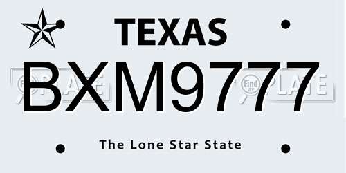 BXM9777 Texas License Plate