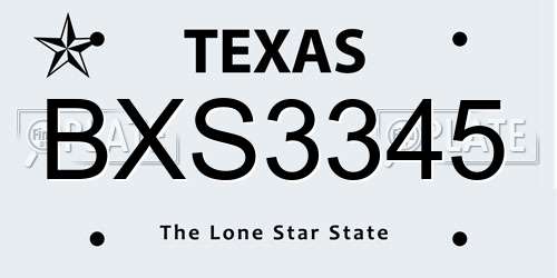 BXS3345 Texas License Plate