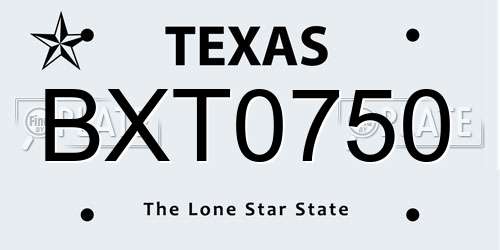 BXT0750 Texas License Plate