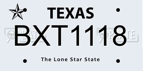 BXT1118 Texas License Plate