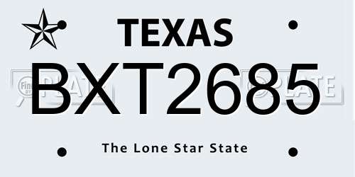 BXT2685 Texas License Plate