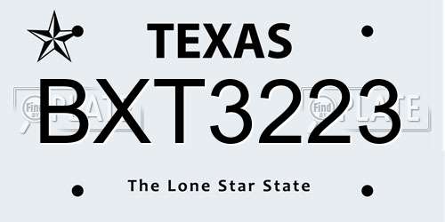 BXT3223 Texas License Plate