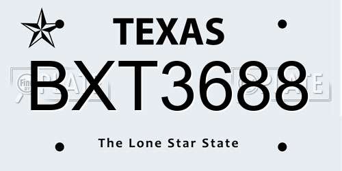 BXT3688 Texas License Plate