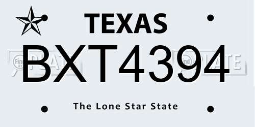 BXT4394 Texas License Plate