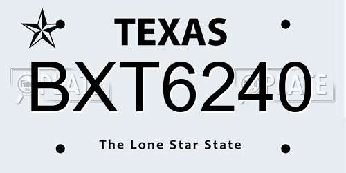 BXT6240 Texas License Plate