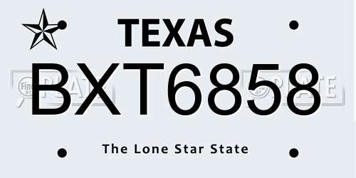 BXT6858 Texas License Plate