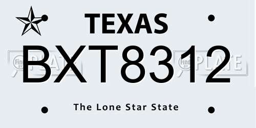 BXT8312 Texas License Plate