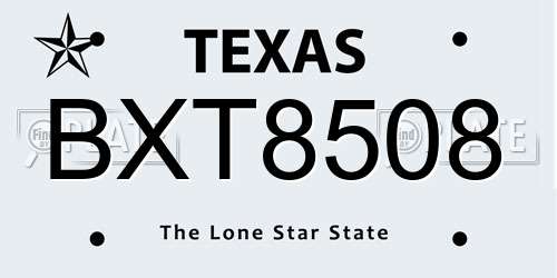 BXT8508 Texas License Plate