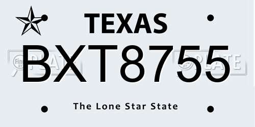BXT8755 Texas License Plate